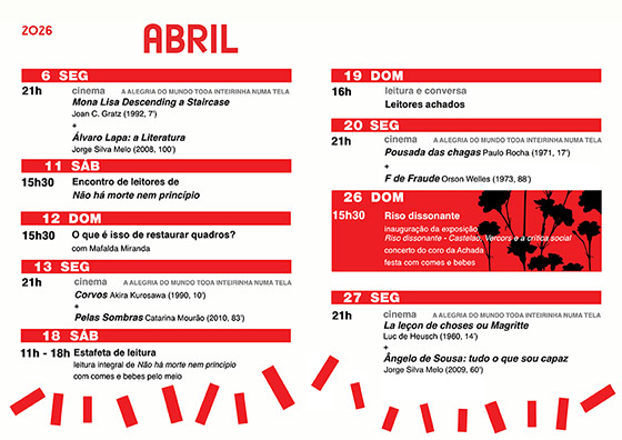 Cartaz da programação do mês de Abril 2026