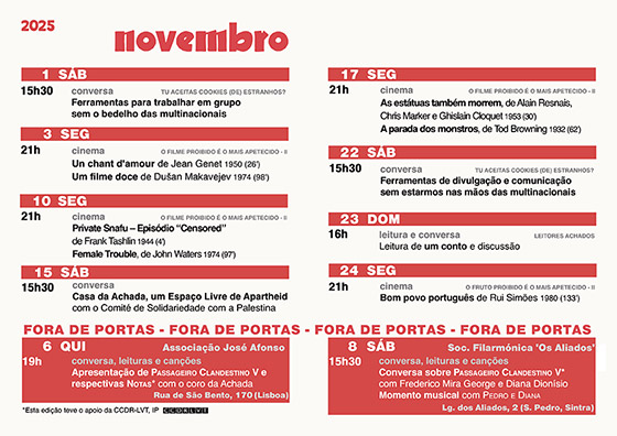 Cartaz da programação do mês de Novembro 2025