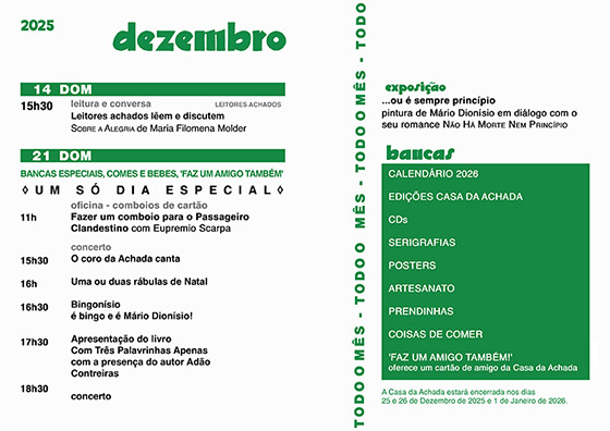 Cartaz da programação do mês de Dezembro 2025