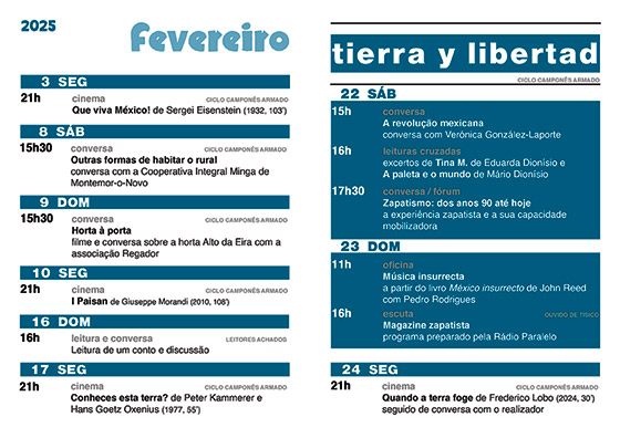Cartaz da programação do mês de Fevereiro 2025