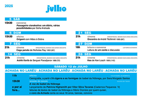Cartaz da programação do mês de Julho 2025