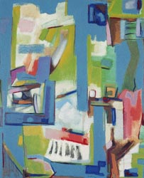 Quadro de Mário Dionísio - SUBINDO PARA A VILA E SEU CASTELO, acrílico s/ tela, 100 x 81, 1988