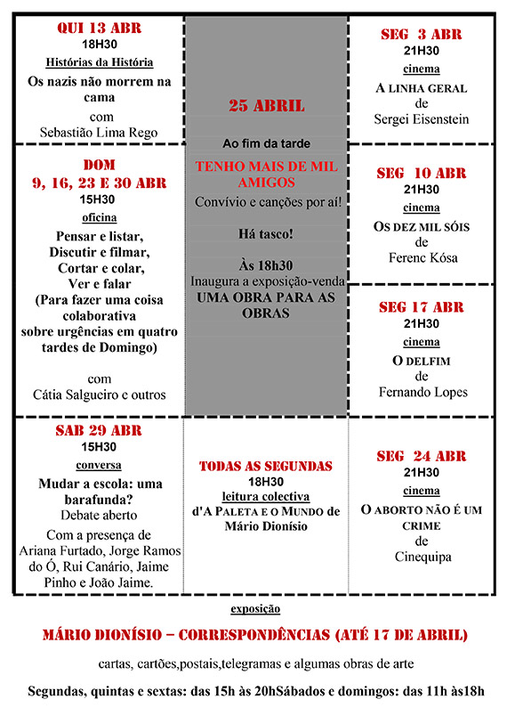 Cartaz da programação do mês de Abril 2017