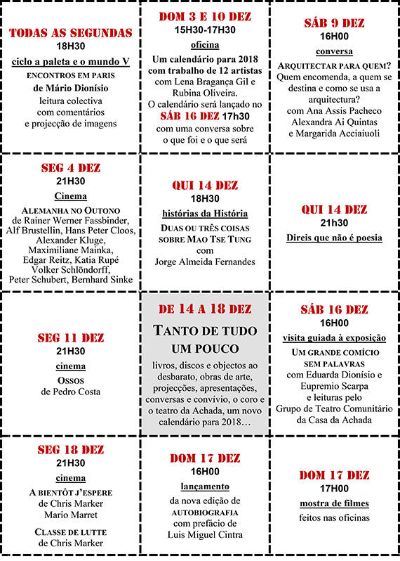 Cartaz da programação do mês de Dezembro 2017