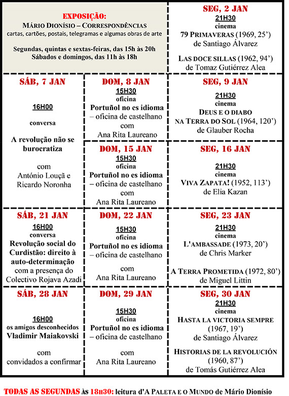 Cartaz da programação do mês de Janeiro 2017