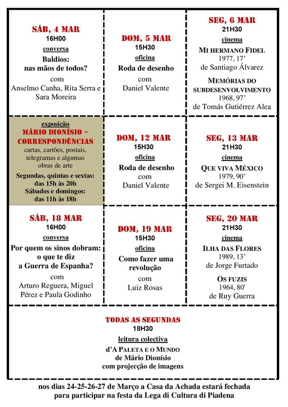 Cartaz da programação do mês de Março 2017