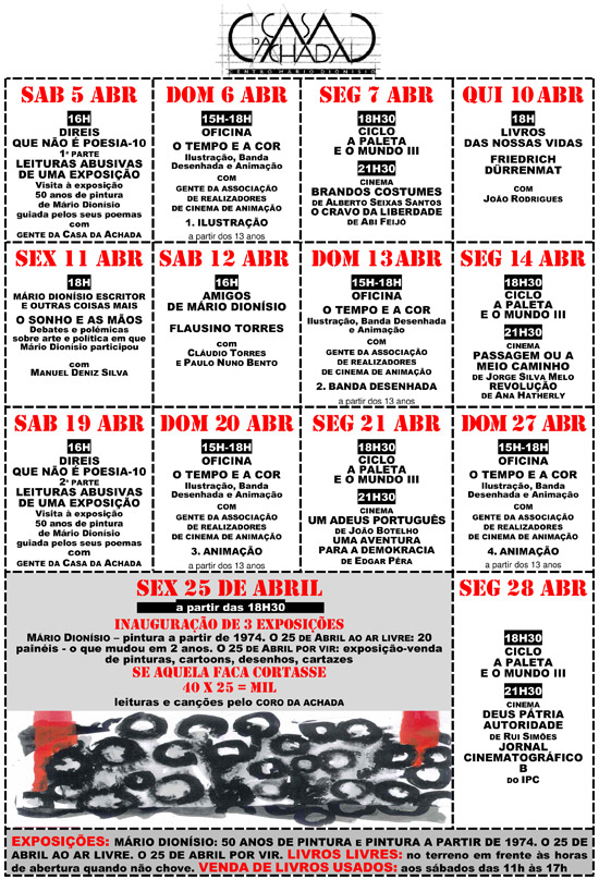 Cartaz da programação do mês de Abril de 2014