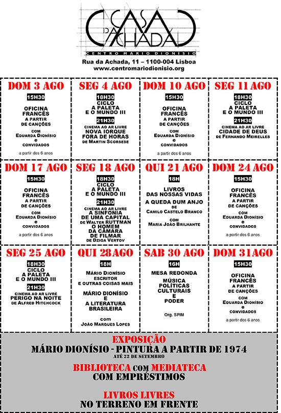 Cartaz da programação do mês de Agosto de 2014