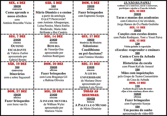 Cartaz da programação do mês de Dezembro de 2015