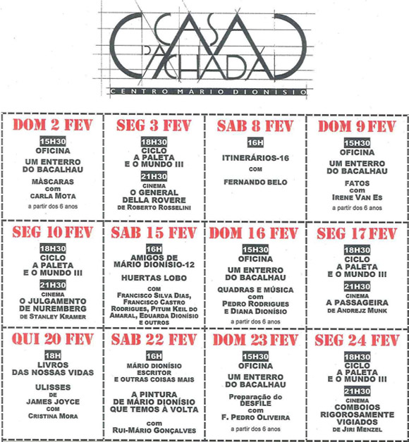 Cartaz da programação do mês de Fevereiro de 2014