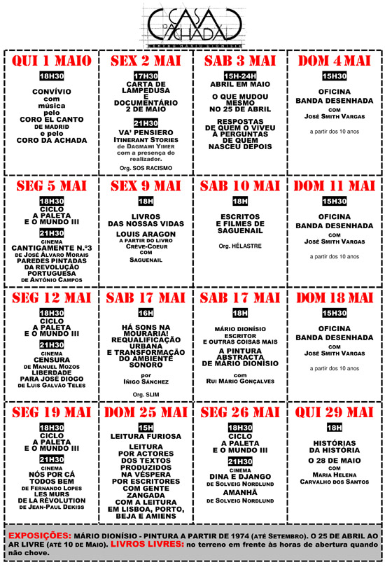Cartaz da programação do mês de Maio de 2014