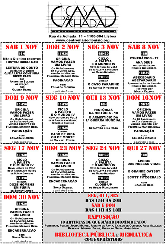 Cartaz da programação do mês de Novembro de 2014