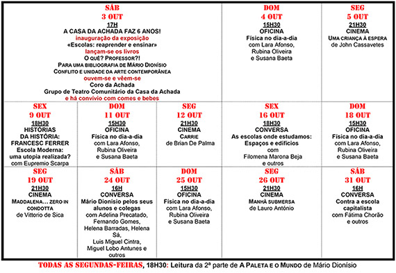 Cartaz da programação do mês de Outubro de 2015