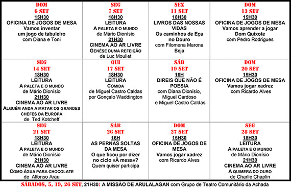 Cartaz da programação do mês de Setembro de 2015